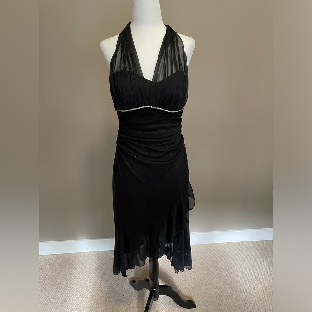 Jessica Black Glitter High Low Halter Dress
